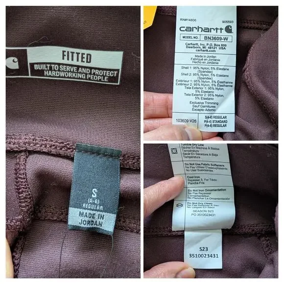 NWT Carhartt Force Fitted Lightweight Utility Legging S(4-6) Burgundy BN3609-W - Picture 3 of 8